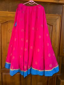 Vibrant Pink Ethnic Skirt with Gold Motifs