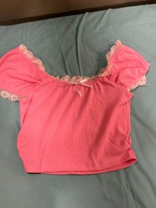 Cute Pink Lace Trim Crop Top aesthetic