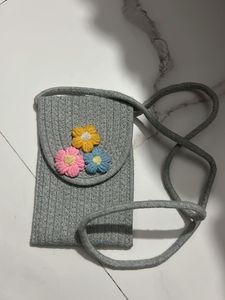Gray Woven Phone Bag with Flowers
