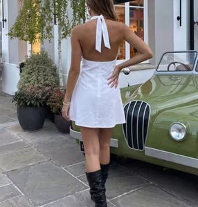 Elegant White Halter Neck Mini Dress