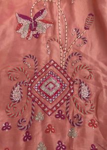 Pure Chinon Chanderi Silk Handwork 3 Piece Suit Se