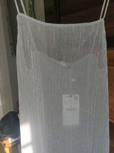 Zara Metallic Thread Pleated Slip Dress