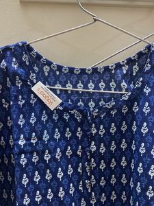 Blue Printed Cotton short Kurta