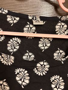 Black &amp; White Floral Print Kurta