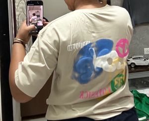 Cream T-Shirt with Pink Smiley Face