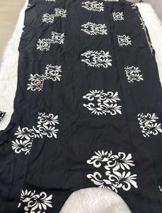 Elegant Black Kurta Set with White Print