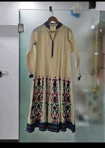 Elegant Cream Ethnic set with Embroidered Hem