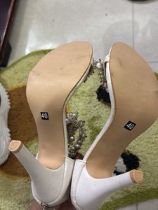 White Pearl Embellished Heels