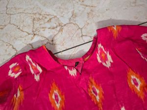Vibrant Pink Ikat Print Tiered Kurti