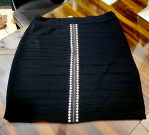 Chic Black Bandage Skirt with Bead Detail