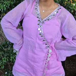 Embroidered Cotton Kurta with mirror work