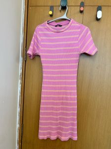 Pink Striped Ribbed Mini Dress