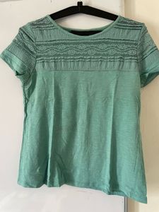 Buy1Get same white   Mint Green Lace Detail T-Shir