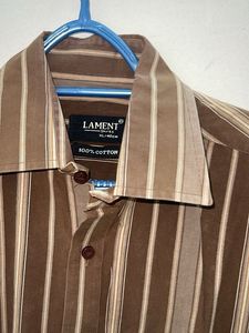 !Coffee Brown Striped Pure Cotton Shirt