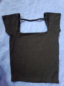 Black Casual Deep Square Neck Top