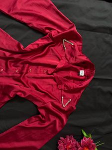 Chic Red Satin Bell Sleeve Top