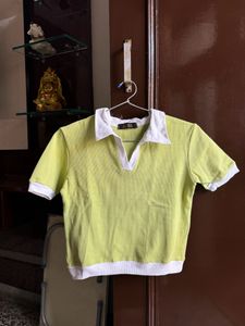Lime Green Collered Tshirt Top
