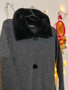 Elegant Long Wool kurti with Fur Collar