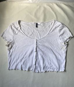 H&M White Button-Up Crop Top