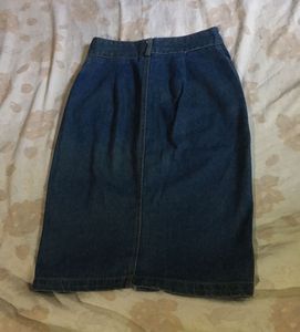 Classic Blue Denim Button-Front Skirt