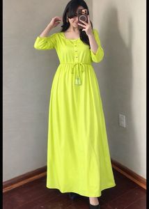 Neon Green Maxi Dress with Tie Waist