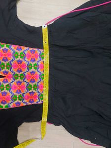Black &amp; Pink Embroidered Ruffled Flare Dress