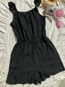 Chic Black Textured Romper