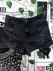 Black Distressed Denim Shorts