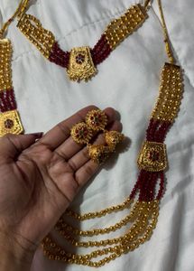 Unused Exquisite Gold and Ruby Necklace Set
