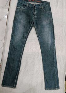 Denim Jeans With Fluffy Striped Top.