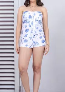 Cute Blue & White Strapless Romper
