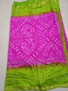 Vibrant Green bandhani saree with Ethnic Blouse