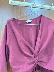 Maroon Twist Front Crop Top