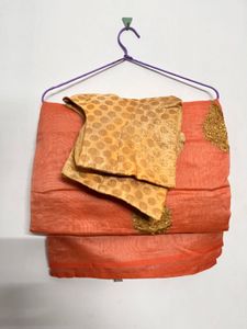 Orange Saree with Golden Blouse Piece