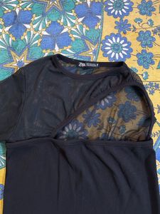 Sheer Sleeve One Shoulder Black Top