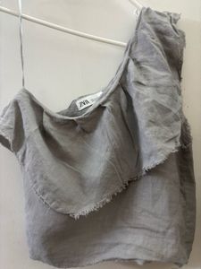 Zara Linen One Shoulder Top with Ruffle Detail