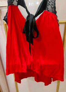 Sexy Red Babydoll with Black Lace Trim