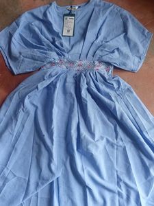 Elegant Blue Pleated Midi Dress