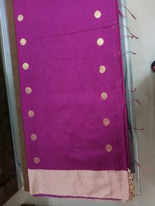 Vibrant Purple Saree with Gold Polka Dots
