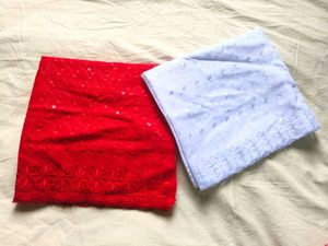 Embroidered Fabric Set: Red & White