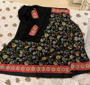Elegant Black Floral Embroidered Saree