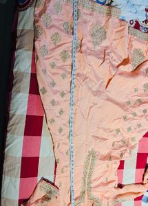 Elegant Peach Kurta Set with Red Dupatta