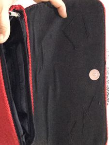 Vibrant Red Beaded Clutch Bag