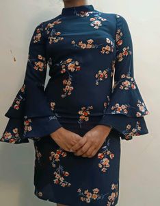 Boho Chic/ Vintage Navy Floral Bell Sleeve Dress