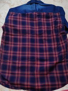New Men's Denim &amp; Plaid Patchwork Shirt