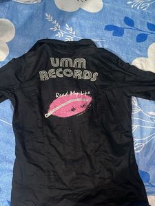 Black Button-Up Shirt with Graphic Print