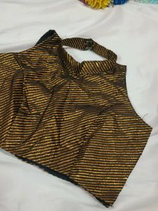 Sparkling Gold Striped Halter Neck Blouse