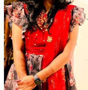 Long Ghera Ethnic Gown With Work Dupatta