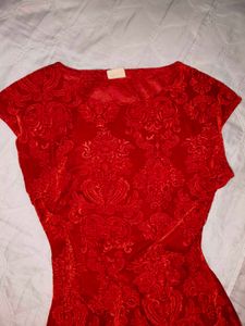 Elegant Red Velvet Jacquard Dress