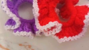 Handmade Crochet Scrunchie - Red &amp; White